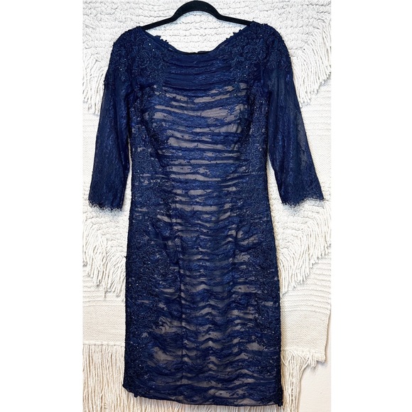 La Femme Dresses & Skirts - LA FEMME navy blue ruched mesh floral applique mother-of-the-bride dress 12
